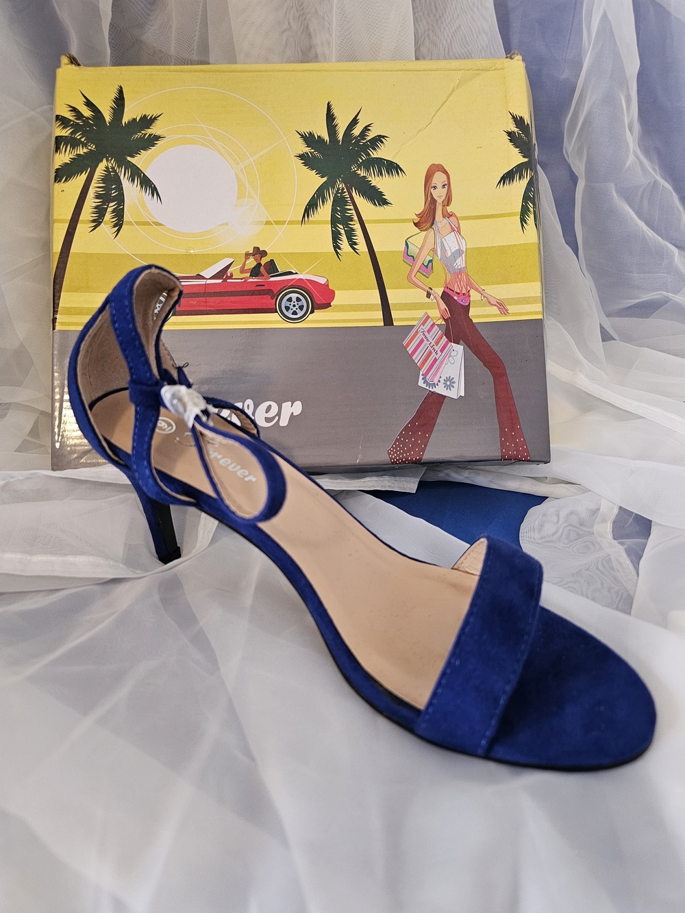 Women’s Royal Blue Suede Open-Toe Ankle Strap Heel